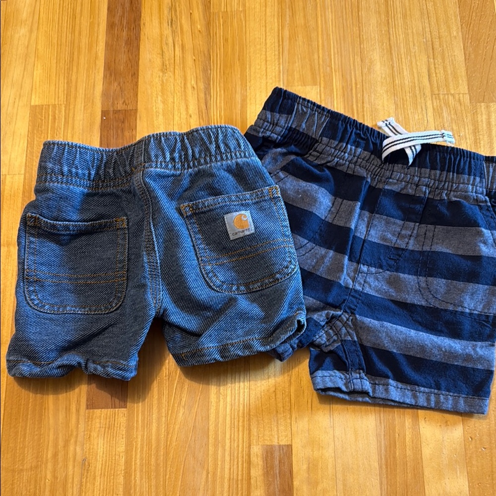 3-6 Carhartt Kids Blue Denim and Striped Shorts